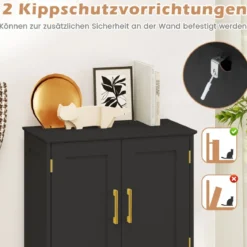 Küchenschrank aus Holz Vorratsschrank Küche Buffetschrank mit 4 Türen & 2 verstellbaren Regalen Schwarz/Weiß