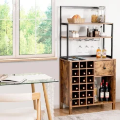 Küchenschrank 160cm Buffetschrank mit Weinregal für 18 Weinflaschen und Schublade 74 x 40 x 160 cm