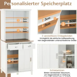 Küchenschrank Freistehender Buffetschrank mit Schiebetüren 76 x 47 x 170 cm Weiß