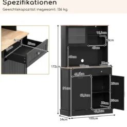 Küchenschrank für 45 L Mülleimer mit 2 Schubladen & Verstellbaren Einlegeböden Buffetschrank Schwarz
