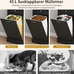 Küchenschrank für 45 L Mülleimer mit 2 Schubladen & Verstellbaren Einlegeböden Buffetschrank Schwarz