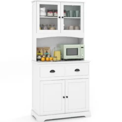 Küchenschrank hoch Hochschrank mit 4 Türen & 2 Schubladen & Arbeitsplatte & 2 Schränken 80 x 40 x 170 cm Weiß