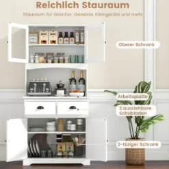 Küchenschrank hoch Hochschrank mit 4 Türen & 2 Schubladen & Arbeitsplatte & 2 Schränken 80 x 40 x 170 cm Weiß