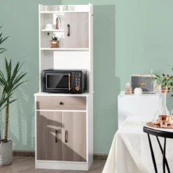 Küchenschrank Hochschrank Holz mit Schublade Verstellbare Einlegeböden 60 x 40 x 180 cm Weiß