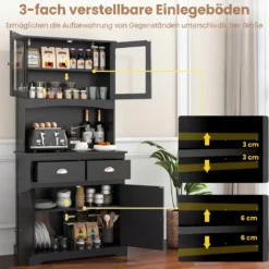 Küchenschrank Hochschrank mit 4 Türen & 2 Schubladen & Arbeitsplatte & 2 Schränken 80 x 40 x 170 cm Schwarz