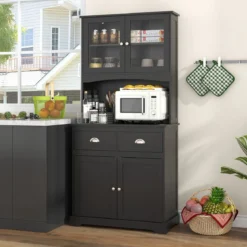 Küchenschrank Hochschrank mit 4 Türen & 2 Schubladen & Arbeitsplatte & 2 Schränken 80 x 40 x 170 cm Schwarz