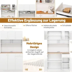 Küchenschrank Holz Buffetschrank mit Steckdosen & USB-Anschlüssen Hochschrank Küchen 100 x 40 x 181 cm Weiß