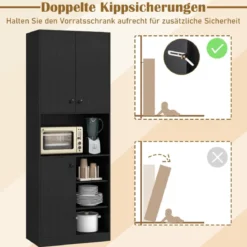 Küchenschrank mit 3 Türen & Offenen Regalen Buffetschrank mit Arbeitsplatte Hochschrank Schwarz