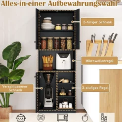 Küchenschrank mit 3 Türen & Offenen Regalen Buffetschrank mit Arbeitsplatte Hochschrank Schwarz