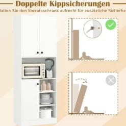 Küchenschrank mit 3 Türen & Offenen Regalen Buffetschrank mit Arbeitsplatte Hochschrank Weiß