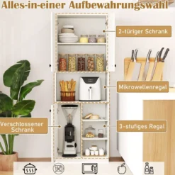 Küchenschrank mit 3 Türen & Offenen Regalen Buffetschrank mit Arbeitsplatte Hochschrank Weiß