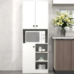 Küchenschrank mit 3 Türen & Offenen Regalen Buffetschrank mit Arbeitsplatte Hochschrank Weiß