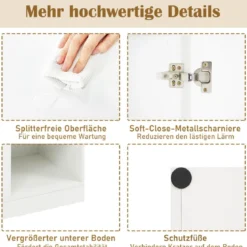Küchenschrank mit 3 Türen & Offenen Regalen Buffetschrank mit Arbeitsplatte Hochschrank Weiß