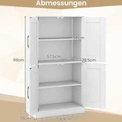 Küchenschrank mit 4 Türen & Verstellbaren Regalen Buffetschrank Vorratsschrank Weiß