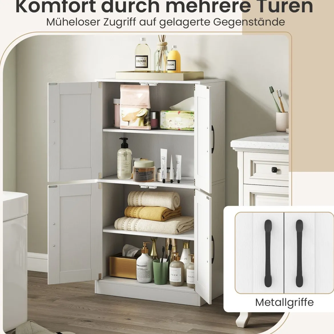 Küchenschrank mit 4 Türen & Verstellbaren Regalen Buffetschrank Vorratsschrank Weiß
