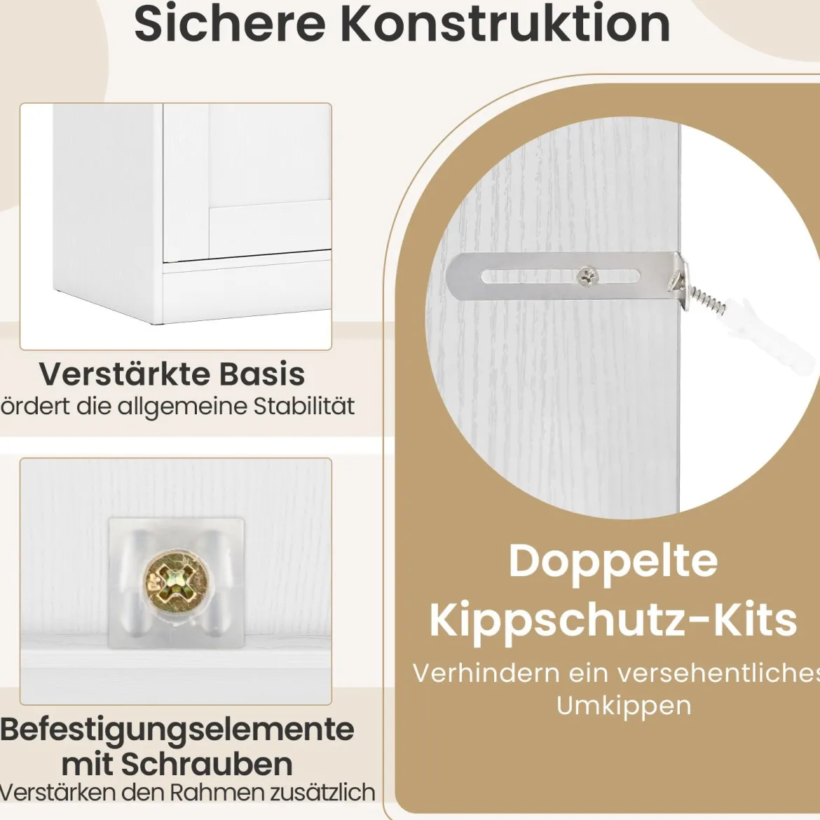 Küchenschrank mit 4 Türen & Verstellbaren Regalen Buffetschrank Vorratsschrank Weiß