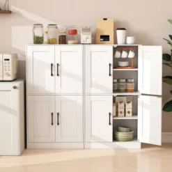 Küchenschrank mit 4 Türen & Verstellbaren Regalen Buffetschrank Vorratsschrank Weiß