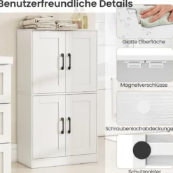 Küchenschrank mit 4 Türen & Verstellbaren Regalen Buffetschrank Vorratsschrank Weiß
