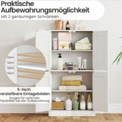 Küchenschrank mit 4 Türen & Verstellbaren Regalen Buffetschrank Vorratsschrank Weiß