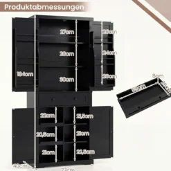 Küchenschrank mit 4 Verstellbaren Einlegeböden & Großer Schublade & 4 Türen Buffetschrank Schwarz
