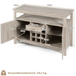 Küchen-Sideboard Küchenspeicherschrank Geschirr-Organisator Küchenschrank aus Holz 116 x 40 x 80,5 cm Grau