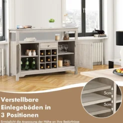 Küchen-Sideboard Küchenspeicherschrank Geschirr-Organisator Küchenschrank aus Holz 116 x 40 x 80,5 cm Grau