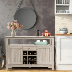 Küchen-Sideboard Küchenspeicherschrank Geschirr-Organisator Küchenschrank aus Holz 116 x 40 x 80,5 cm Grau