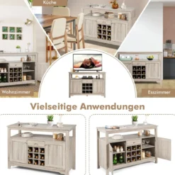 Küchen-Sideboard Küchenspeicherschrank Geschirr-Organisator Küchenschrank aus Holz 116 x 40 x 80,5 cm Grau