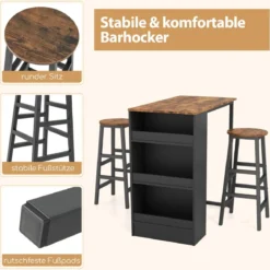 Küchentisch mit 2 Hockern Platzsparender Bistrotisch Thekentisch Esstisch Set Stehtisch