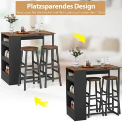 Küchentisch mit 2 Hockern Platzsparender Bistrotisch Thekentisch Esstisch Set Stehtisch