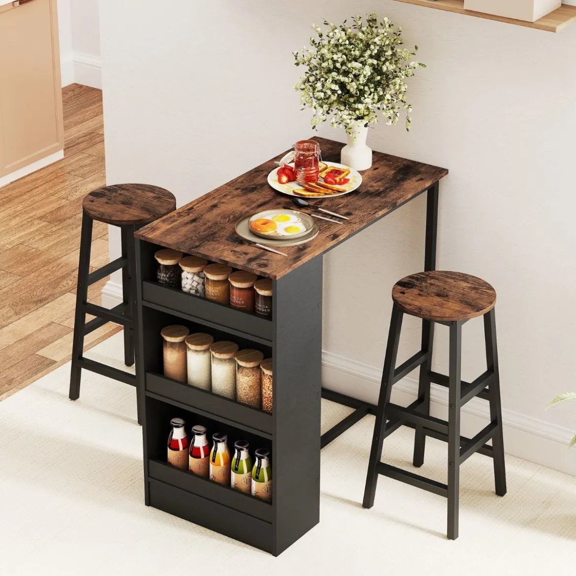 Küchentisch mit 2 Hockern Platzsparender Bistrotisch Thekentisch Esstisch Set Stehtisch