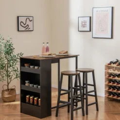 Küchentisch mit 2 Hockern Platzsparender Bistrotisch Thekentisch Esstisch Set Stehtisch
