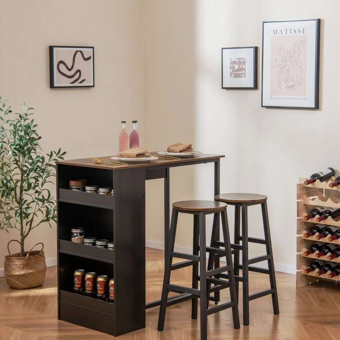 Küchentisch mit 2 Hockern Platzsparender Bistrotisch Thekentisch Esstisch Set Stehtisch