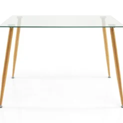 Küchentisch Moderner Esstisch mit Tischplatte aus Glas 110 x 70 x 75 cm Transparent + Natürlich