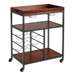 Küchenwagen 3 Ablagen Servierwagen Küchenrollwagen mit Universalrädern Holz Braun 71 x 45 x 93 cm