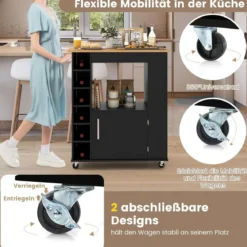 Küchenwagen auf Rollen mit Arbeitsplatte & Handtuchhalter & Gewürzregalen Servierwagen