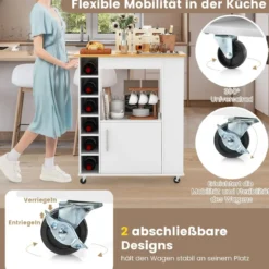 Küchenwagen auf Rollen mit Arbeitsplatte & Handtuchhalter & Gewürzregalen Servierwagen