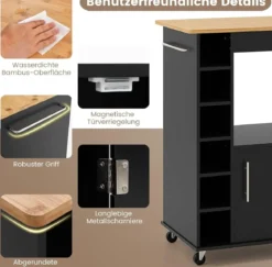 Küchenwagen auf Rollen mit Arbeitsplatte & Handtuchhalter & Gewürzregalen Servierwagen