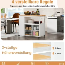 Küchenwagen auf Rollen mit Arbeitsplatte & Schublade & 4 Regalen & Handtuchhalter Weiß
