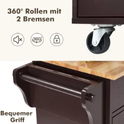 Küchenwagen auf Rollen mit Schubladen Servierwagen Küchentrolley Beistellwagen Braun