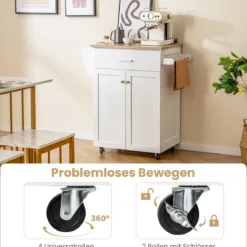Küchenwagen auf Rollen mit Schublade & Gewürzregal & Handtuchstangen Servierwagen