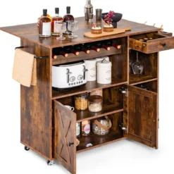 Küchenwagen auf Rollen Servierwagen mit klappbarer Arbeitsplatte 121 x 68 x 88 cm Rustikales Braun