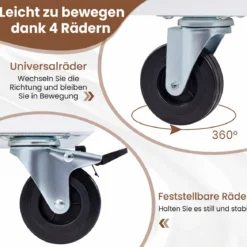 Küchenwagen Kücheninsel auf Rollen mit 3 Schubladen & Schrank verstellbaren Regalen Weiß