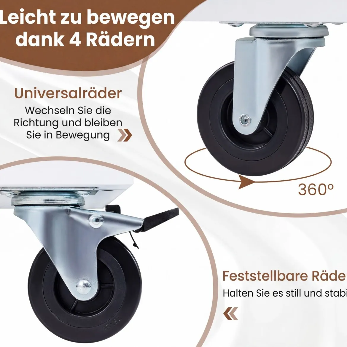 Küchenwagen Kücheninsel auf Rollen mit 3 Schubladen & Schrank verstellbaren Regalen Weiß