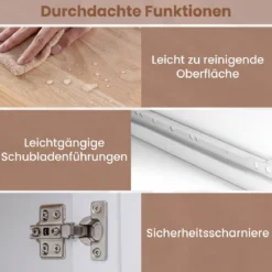 Küchenwagen Kücheninsel auf Rollen mit 3 Schubladen & Schrank verstellbaren Regalen Weiß