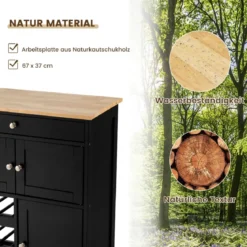 Küchenwagen Kücheninselwagen mit Holzplatte Schublade 67 x 37 x 86,5 cm Schwarz