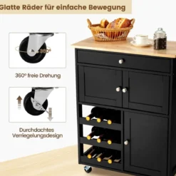 Küchenwagen Kücheninselwagen mit Holzplatte Schublade 67 x 37 x 86,5 cm Schwarz