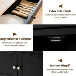Küchenwagen Kücheninselwagen mit Holzplatte Schublade 67 x 37 x 86,5 cm Schwarz