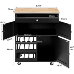 Küchenwagen Kücheninselwagen mit Holzplatte Schublade 67 x 37 x 86,5 cm Schwarz