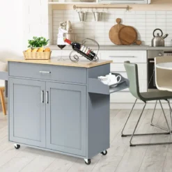 Küchenwagen mit Handtuchhalter & Gewürzboard & Schublade Kücheninsel Rollbarer Küchenschrank